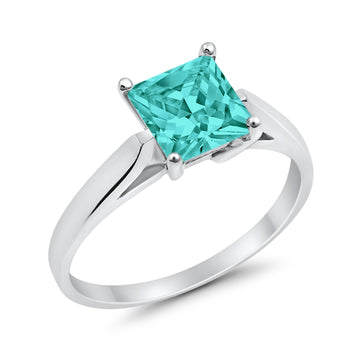 Solitaire Princess Cut Simulated Paraiba Tourmaline CZ Wedding Ring 925 Sterling Silver
